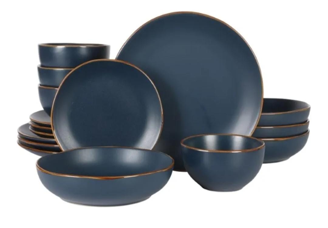 Gibson Home Hazeltine Conjunto de louça de cerâmica com 16 pratos e tigelas - azul marinho
