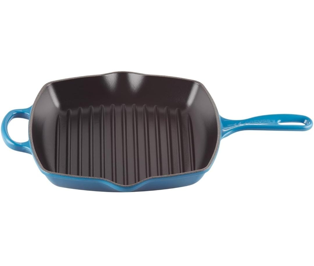 Grelha Quadrada Signature 26cm, Azul Marseille, Ferro Fundido, Le Creuset