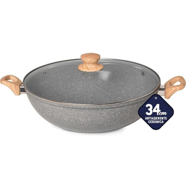 OSTER Panela Wok Antiaderente 7L com Tampa Marble Edition